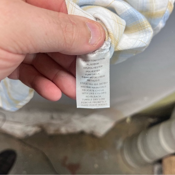 Roper Western Cowboy Button Down Shirt Mens 3XL Tan Blue Plaid Shimmer 2744 - Picture 4 of 8